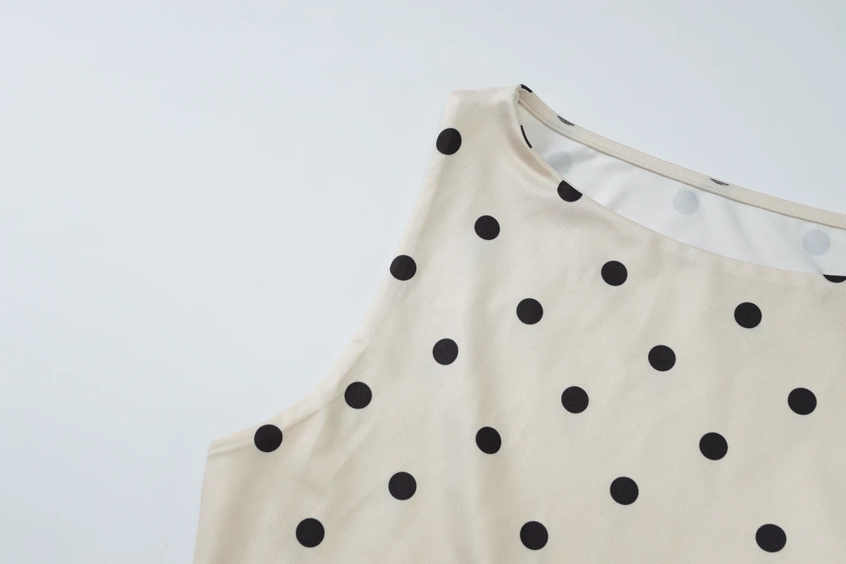 Polka Dot O Neck Crop Tank For Women