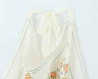 Floral Smocked Backless Halter Blouse Chic Top