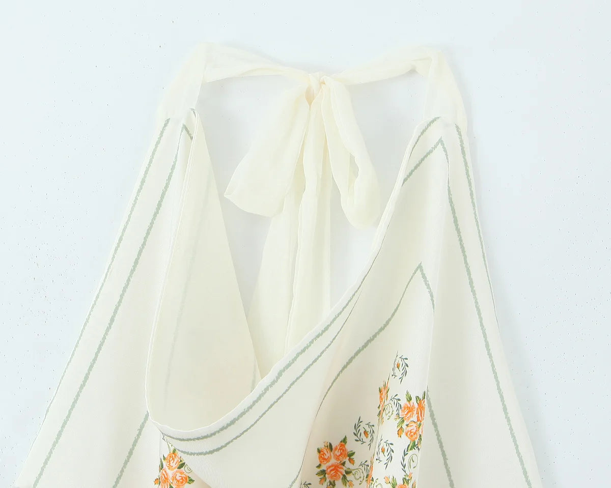Floral Smocked Backless Halter Blouse Chic Top