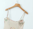 Women Vintage Floral Print Knit High Stretch Sling Mini Dress