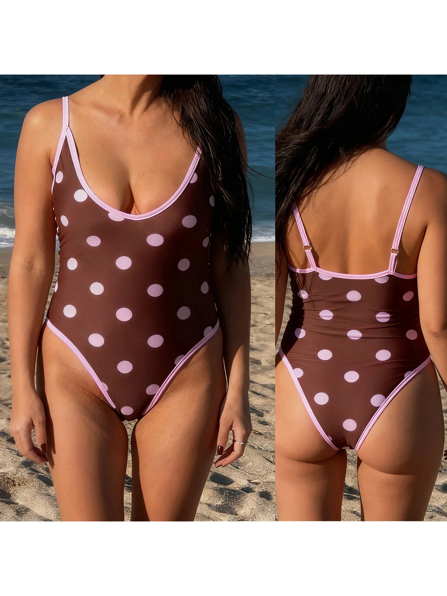 Dot Print Tankini Set For Women With Adjustable Spaghetti Straps And High Waist Bottom