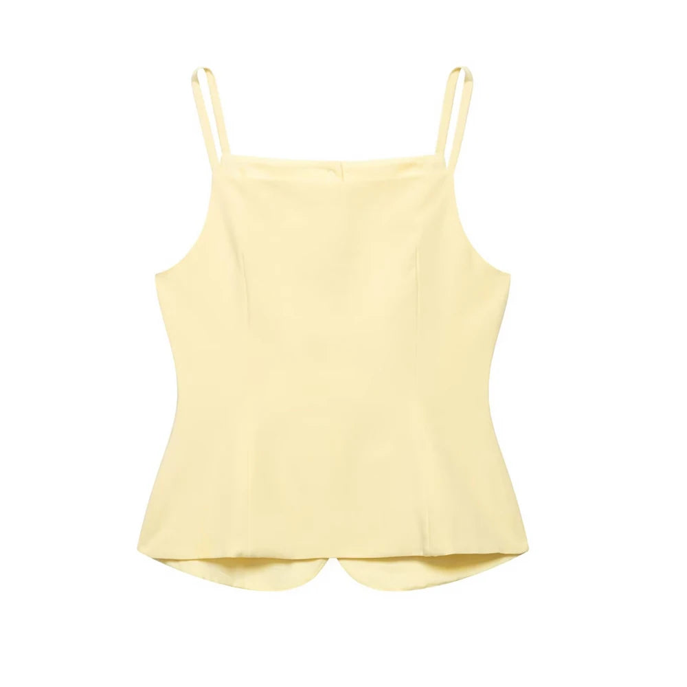 Buttoned Waistcoat Two Piece Shorts Set With Mid-Waist Pockets