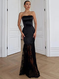 Satin Strapless Maxi Dress Off Shoulder Backless