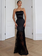 Satin Strapless Maxi Dress Off Shoulder Backless