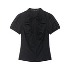 Lace Up Bow Puff Sleeve Crop Top With V Neck For Women