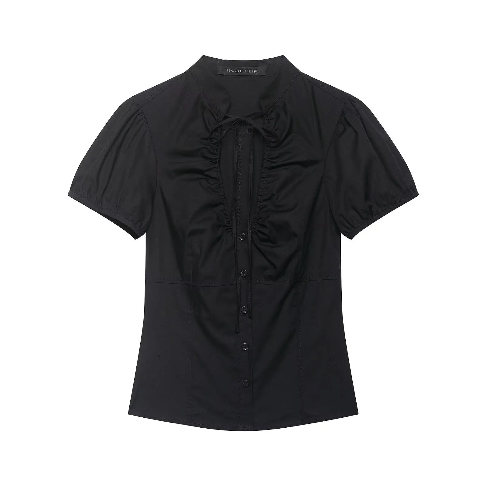 Lace Up Bow Puff Sleeve Crop Top With V Neck For Women