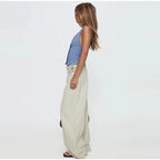 Street Style Mid Rise Wide Leg Denim Pants With Deep Pockets
