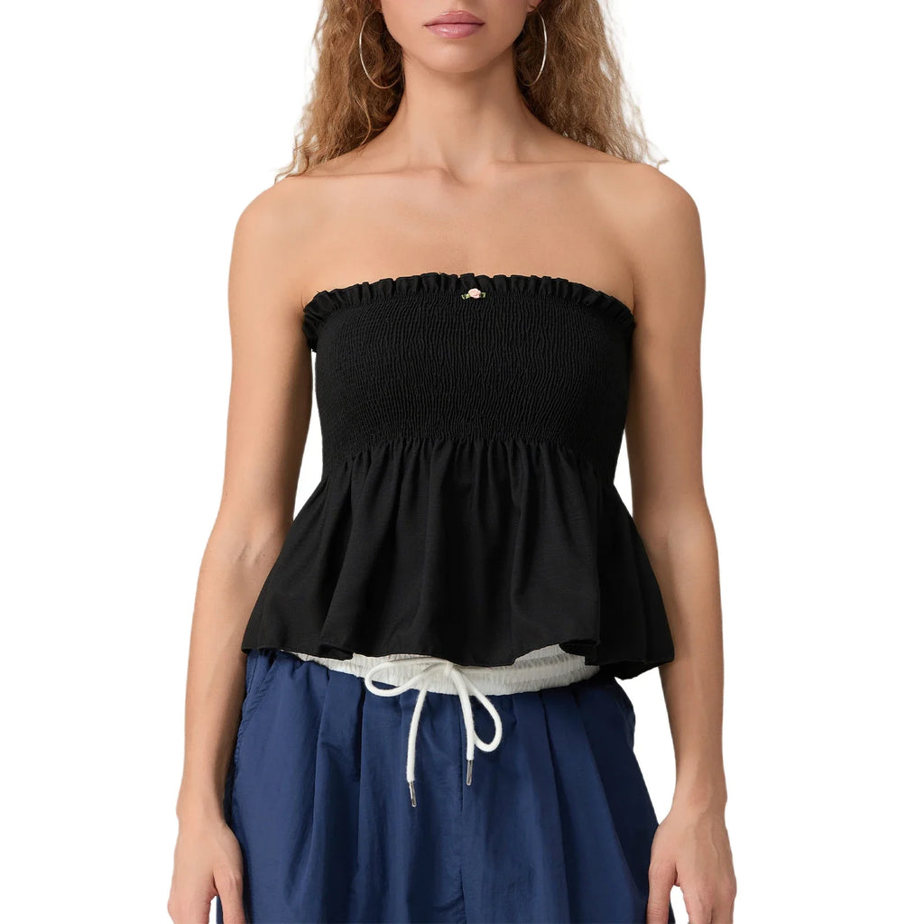 Women Floral Bow Crop Top With Ruffles And Backless Strapless Tank