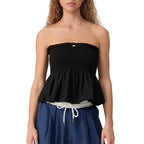Women Floral Bow Crop Top With Ruffles And Backless Strapless Tank