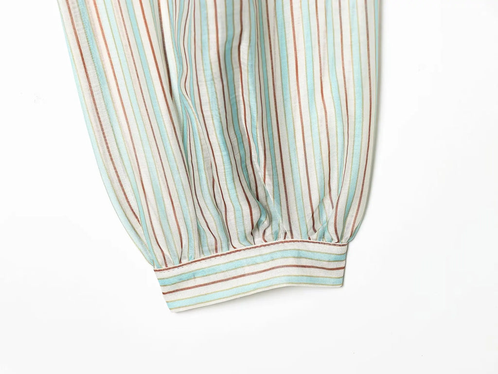 Striped Shirt With Flattering Fit Waist V Neck