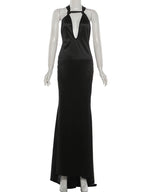 Silky Satin Evening Gown With Low Neck Backless Design Sleeveless Maxi Dress