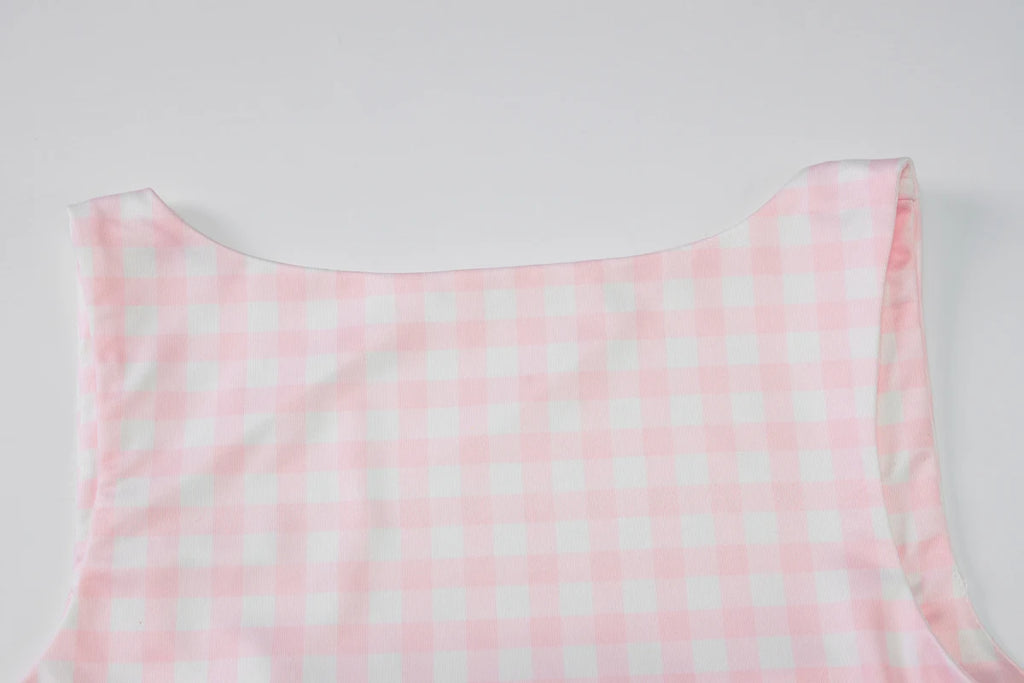 Square Collar Plaid Tank Top Sleeveless