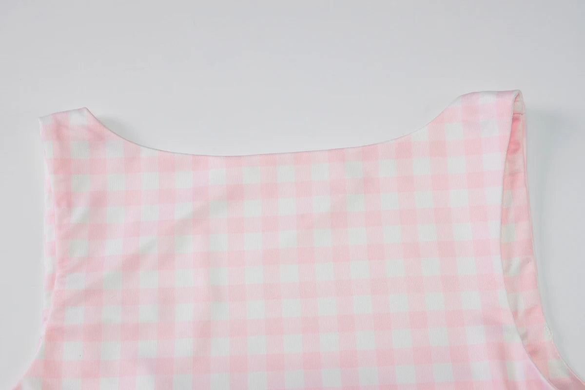 Square Collar Plaid Tank Top Sleeveless