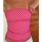 Y2K Coquette Dots Print Tube Top Off Shoulder Backless Sleeveless Bandeau Slim Fit