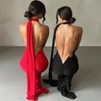 One Shoulder Backless Ruched Slim Long Dress
