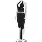Halter Crop Top two piece Set With Patchwork Pants