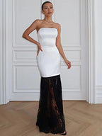 Satin Strapless Maxi Dress Off Shoulder Backless