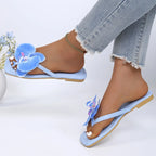 Clip Toe Flower Sandals With Square Front And Comfortable Flat Sole For Summer
