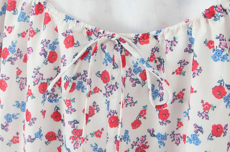 Women Fashion Sweet Floral Print Chic Halter Neck Cami Mini Y2K Embroidery Backless Dress