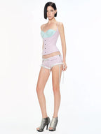 Sweet Romance Patchwork Lace Camisole With Soft Neckline