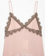 Pink Lace Trim Spaghetti Strap Mini Dress With V Neck Flirty Slip On