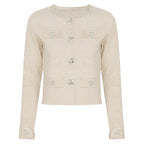 Diamond Buckle Knit Top With Elastic Fit Long Sleeve Pullover Round Neck For Women