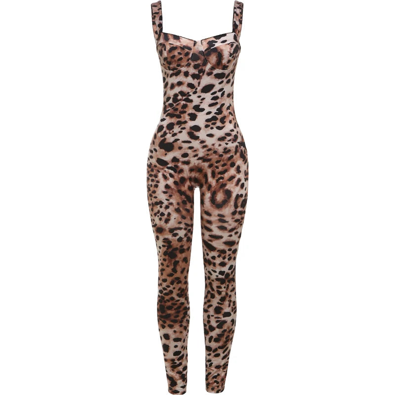 Leopard Print Sleeveless Jumpsuit For Women