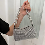 Mini Crossbody Rhinestone Bucket Bag With Glitter Chain Purse