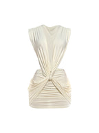 Patchwork Ruched Deep V Neck Sleeveless Backless Bodycon Dress