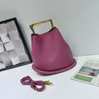 Gold Metallic Irregular Bucket Bag With Ball Base Leather Tote