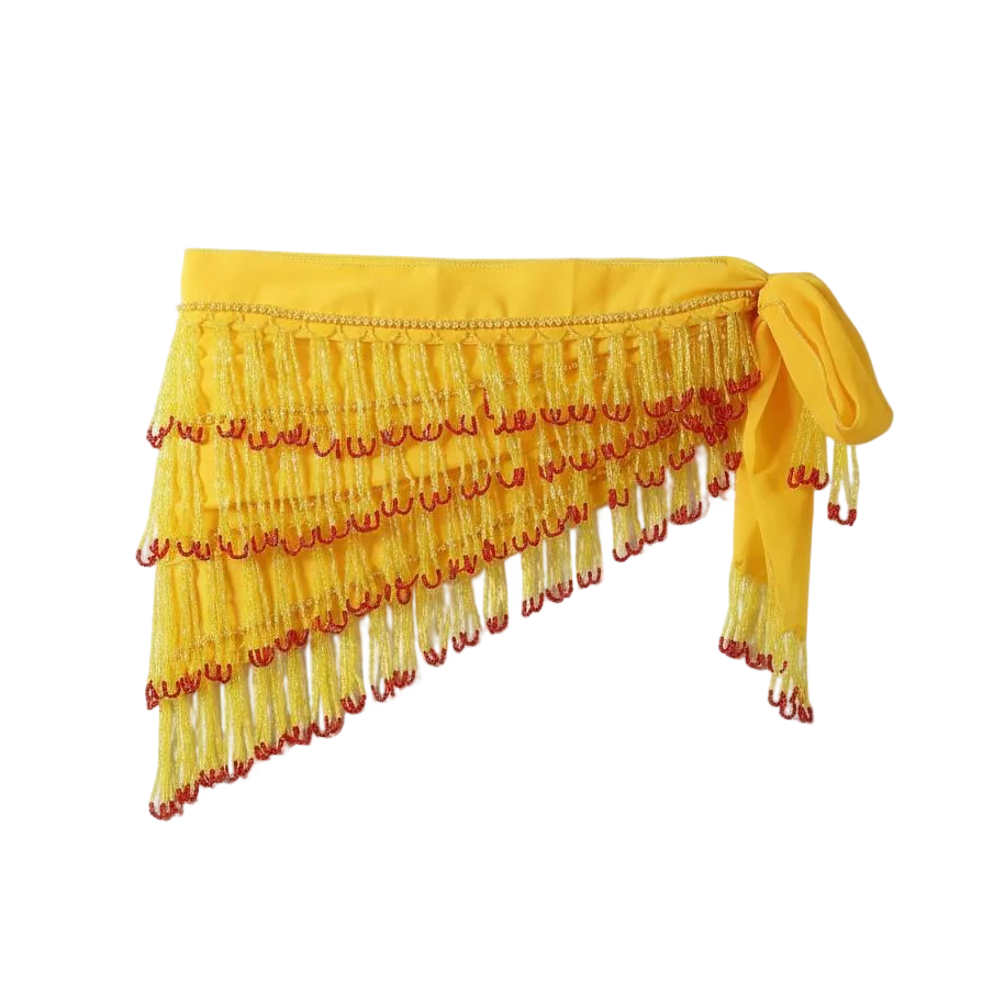 Handmade Beaded Belly Dance Hip Scarf With Lace Up Chiffon Base Fringes Belt