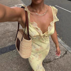 Floral Backless Spaghetti Strap Dress With Low Cut Silhouette