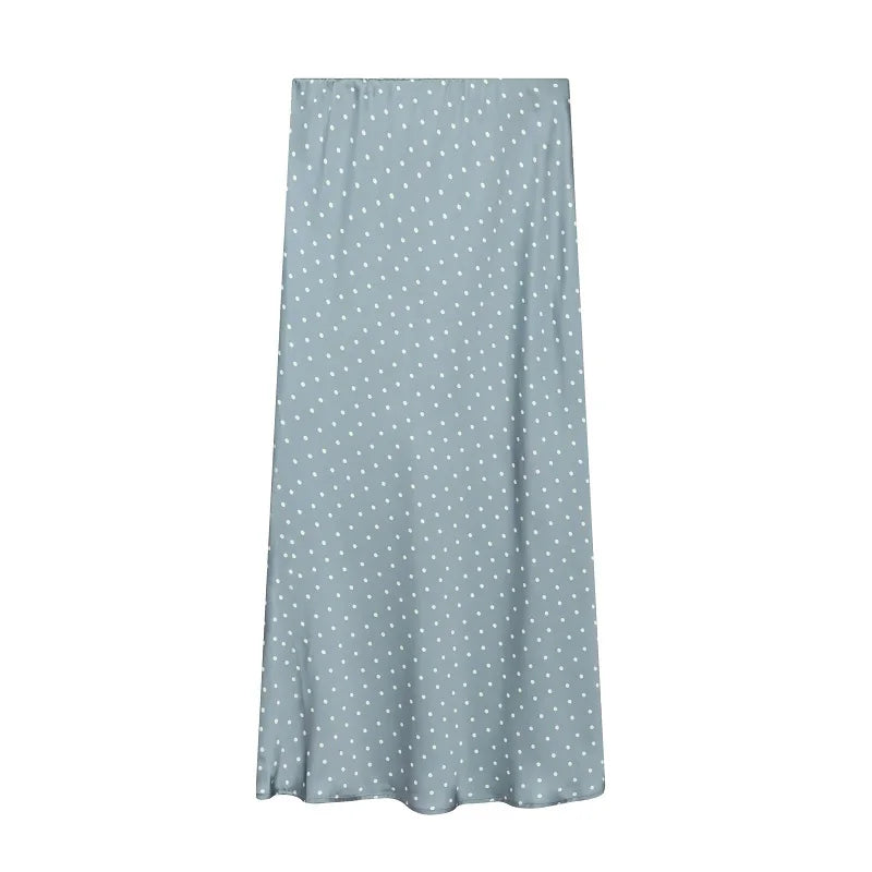 Satin High Waist Midi Skirt With Flair
