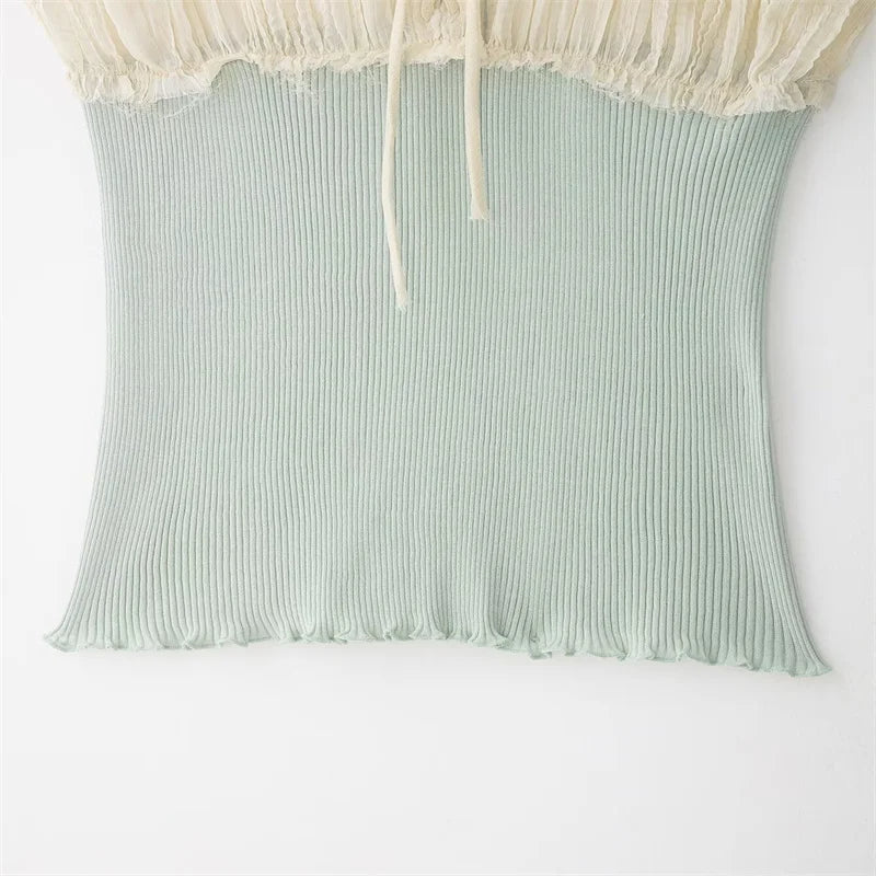 Patchwork Top For Women Casual Versatile With Elegant Vibe And Texture