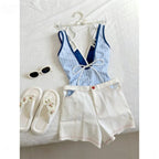 Blue And White Striped One Piece Swimsuit For Summer Vacation Chic Slim Fit Beachwear