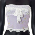 Sexy Y2K Low Cut Camisole Slim Fit Backless Tube Crop Top Lace Patchwork