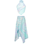 Print Two Piece Beach Set With Sexy Halter Top And High Waist A Line Skirt