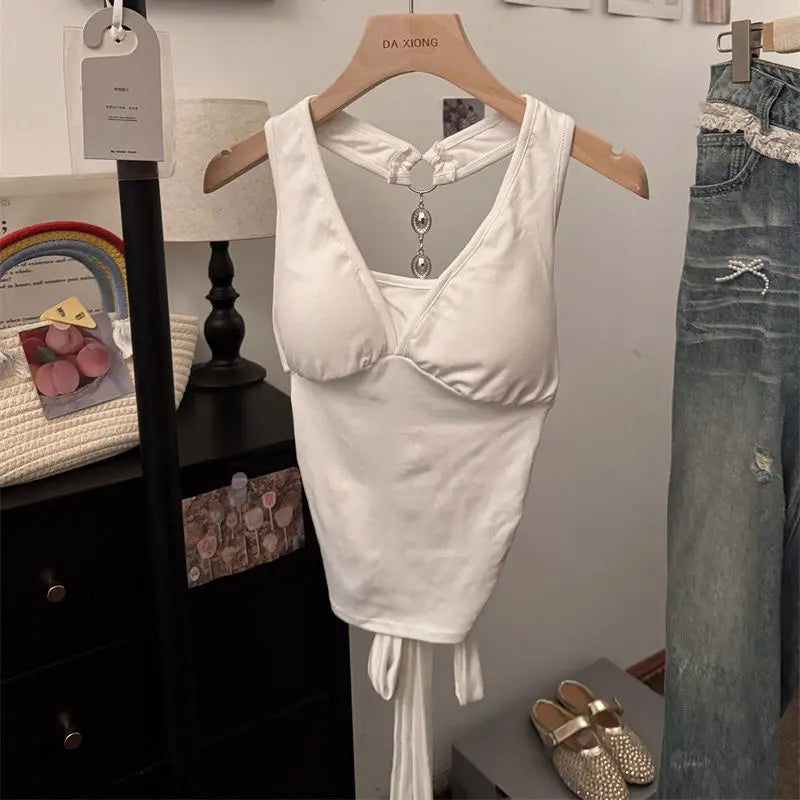 Y2K Halter Neck Backless Crop Tank Top