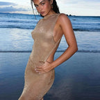 See Through Glitter Backless Dress l