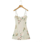 Women Vintage Floral Print Knit High Stretch Sling Mini Dress
