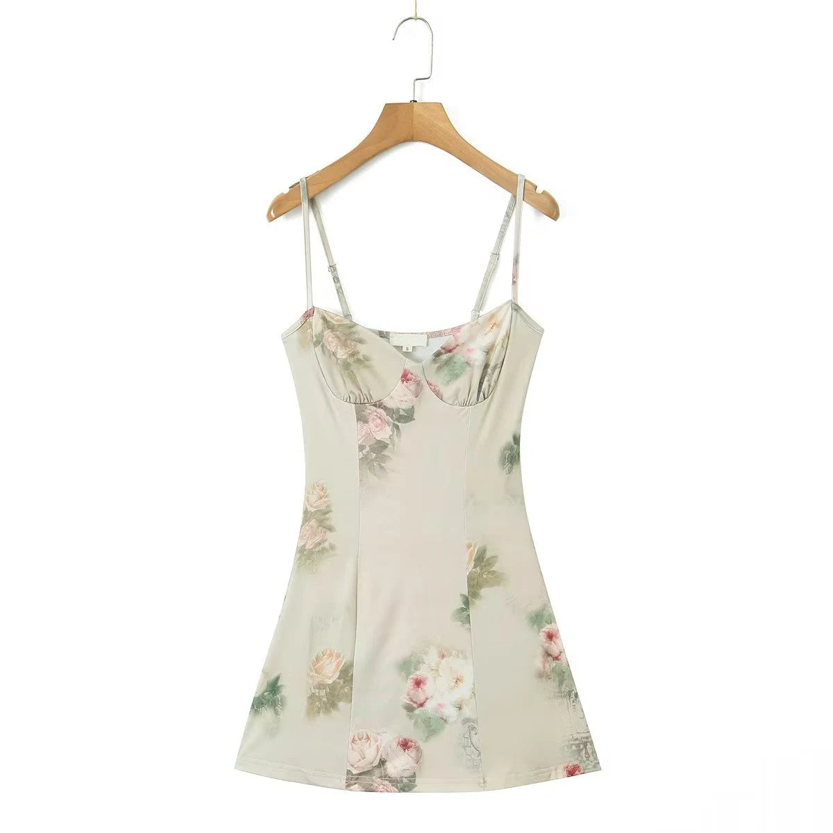 Women Vintage Floral Print Knit High Stretch Sling Mini Dress