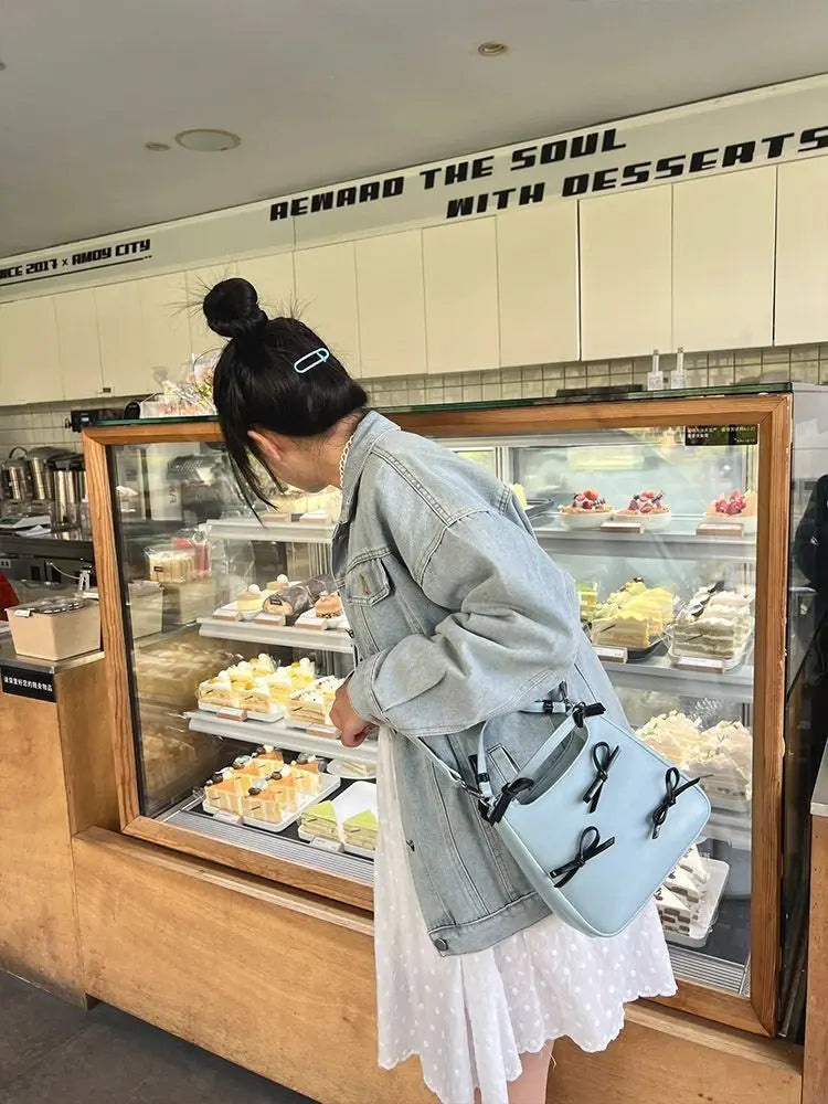 Dreamy Harajuku Bow Bucket Bag Blue Crossbody