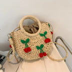 Cherry Deco Chic Shoulder Bag Mini Basket Purse Paper Weave Handmade
