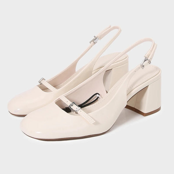 Glam Buckle Slingback Round Toe Heeled Sandals