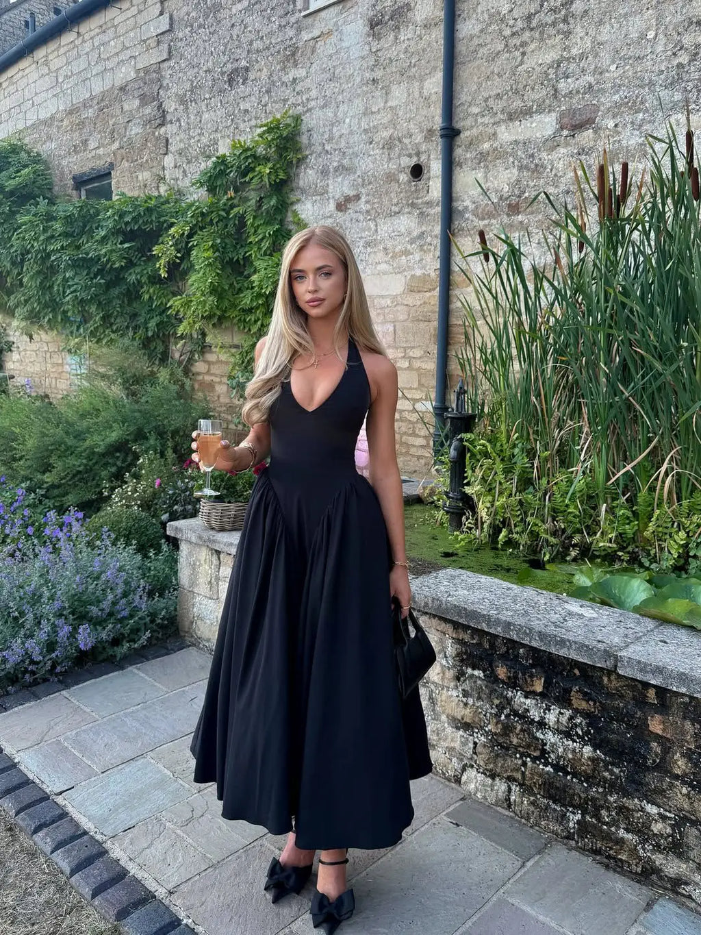 Backless Halter Midi Dress For Women Elegant A Line