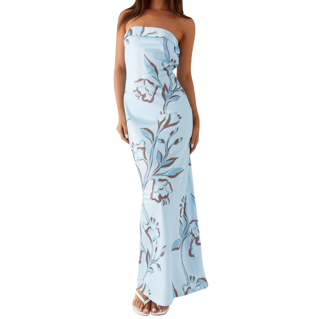 Floral Strapless Sleeveless Maxi Dress With Bodycon Silhouette