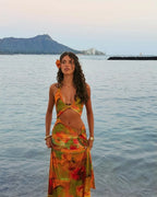 Boho Bead Embellished Bikini With Long Skirt Set For Women Beach Vacation Outfit