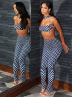 Dot Print Halter Top And Slim Leggings Set