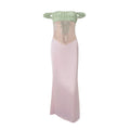 Color Block Off Shoulder Satin Maxi Dress With Lace Mesh Corset Bodice Elegant Evening Gown