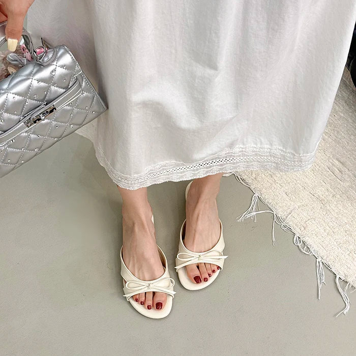 Butterfly Knot Open Toe Slides For Women Non Slip Flats